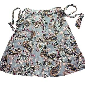 Mystree Floral Paisley Skirt‎ Button Front Tie Waist A-Line Mini Skirt Boho Chic